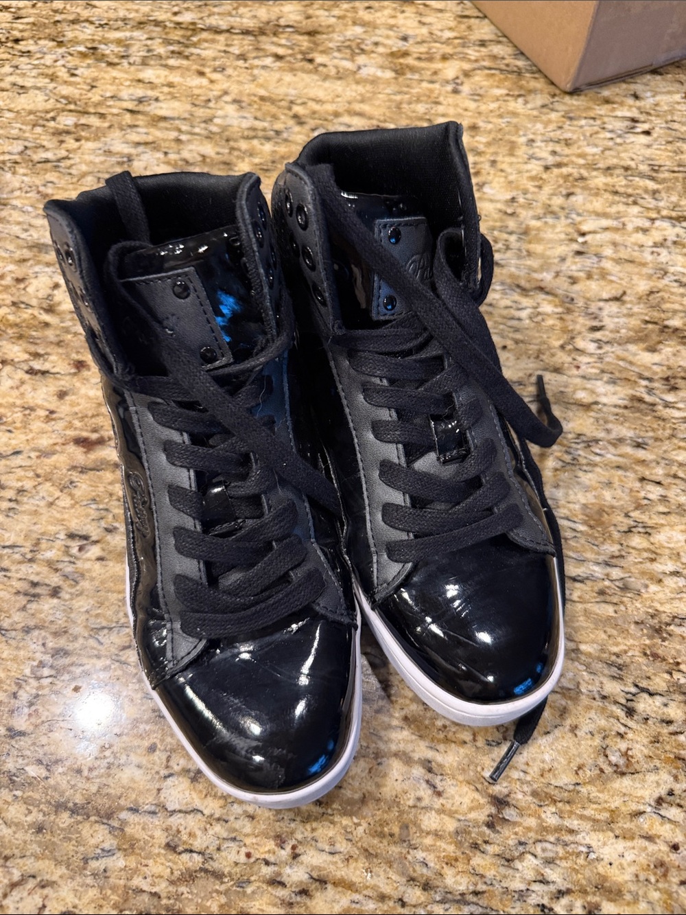 Black Patent High-Top Sneakers